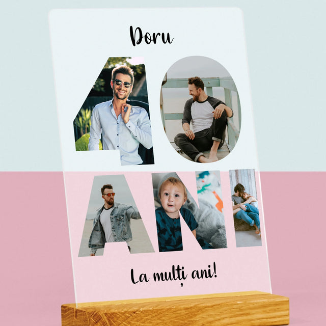 Cuvânt Din Fotografii: 40 Ani Din Fotografiile Tale - Imprimare Pe Sticlă Acrilică (Verticală)