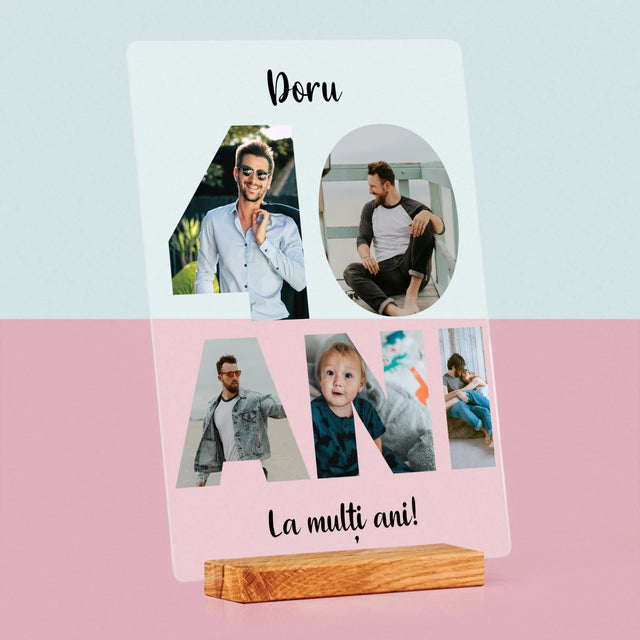 Cuvânt Din Fotografii: 40 Ani Din Fotografiile Tale - Imprimare Pe Sticlă Acrilică (Verticală)