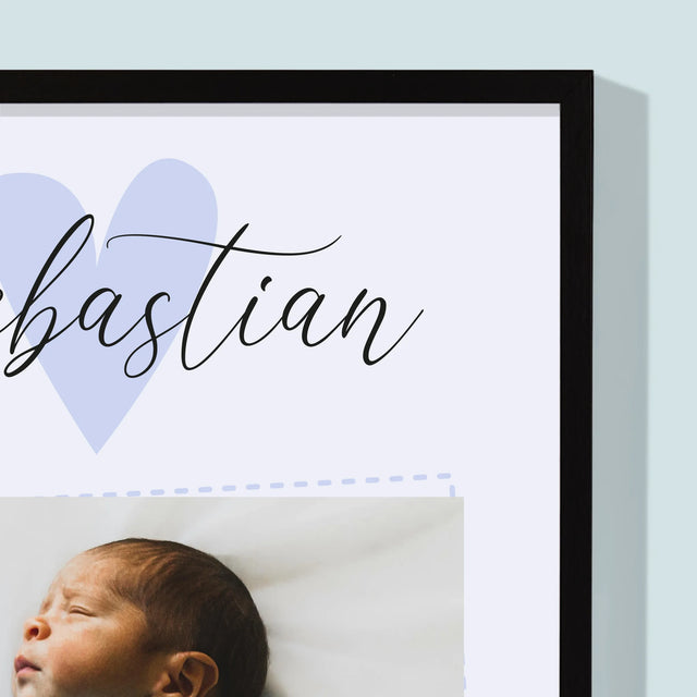 Certificat De Naștere: Certificat De Naștere Inimioară Băiat - Imprimare Cu Ramă 30X40 (Verticală)