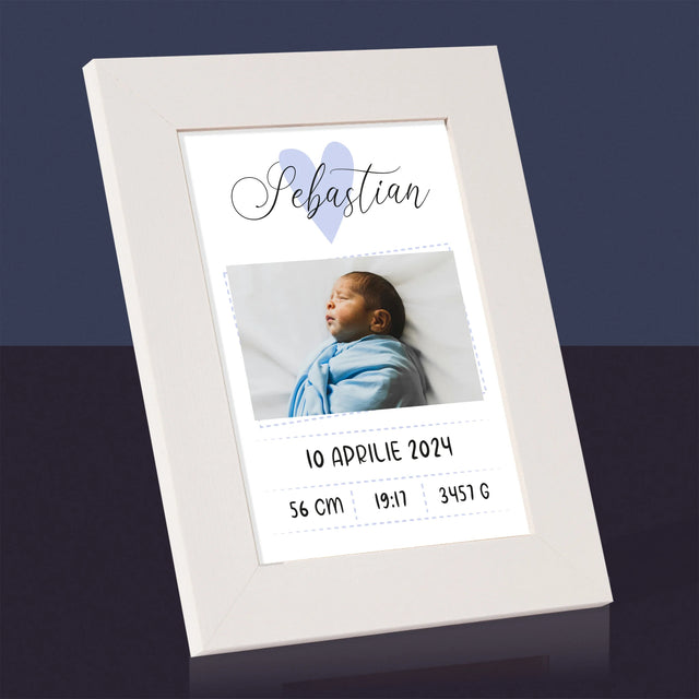 Certificat De Naștere: Certificat De Naștere Inimioară Băiat - Ramă Pentru Fotografii (Horizontală)