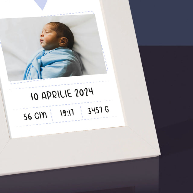 Certificat De Naștere: Certificat De Naștere Inimioară Băiat - Ramă Pentru Fotografii (Horizontală)