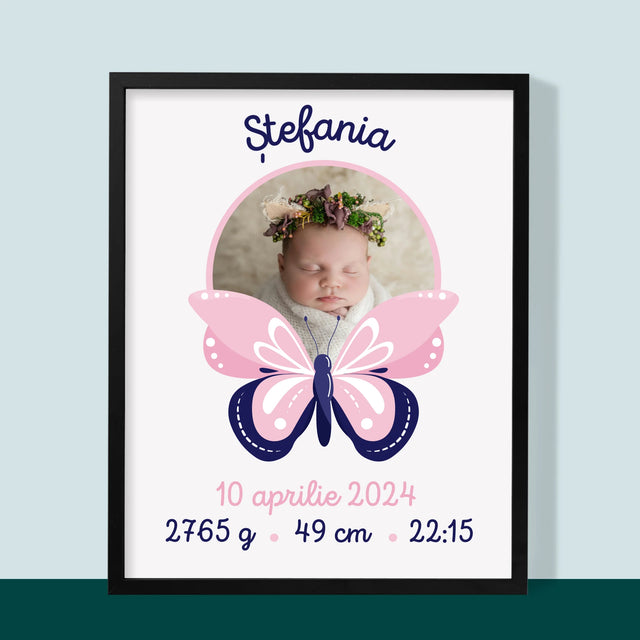 Certificat De Naștere: Certificat De Naștere Fluturaș - Imprimare Cu Ramă 30X40 (Verticală)