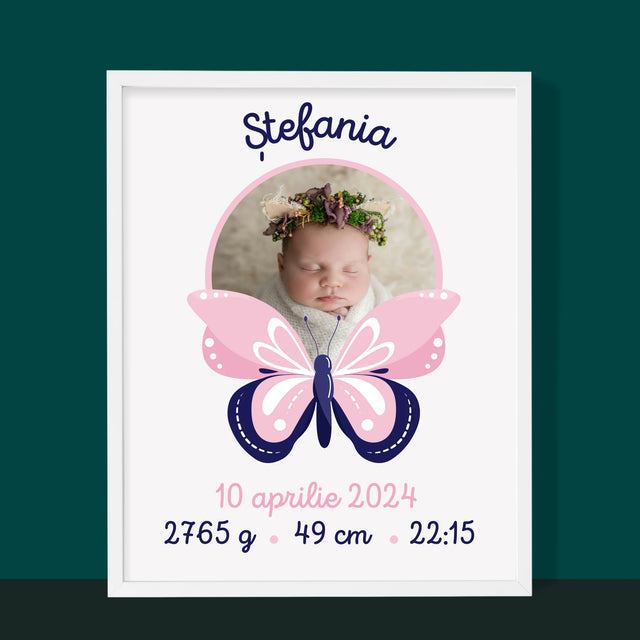 Certificat De Naștere: Certificat De Naștere Fluturaș - Imprimare Cu Ramă 30X40 (Verticală)