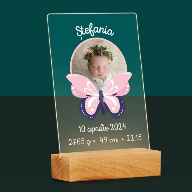 Certificat De Naștere: Certificat De Naștere Fluturaș - Imprimare Pe Sticlă Acrilică (Verticală)