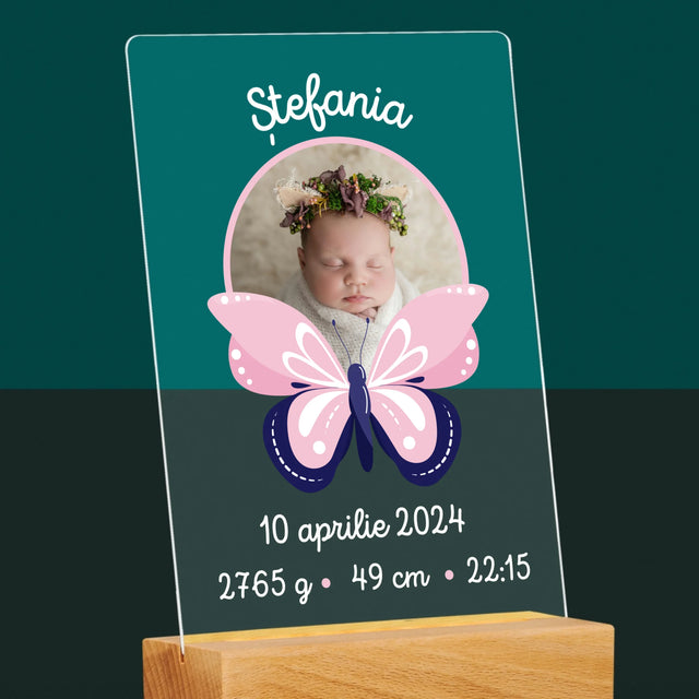 Certificat De Naștere: Certificat De Naștere Fluturaș - Imprimare Pe Sticlă Acrilică (Verticală)