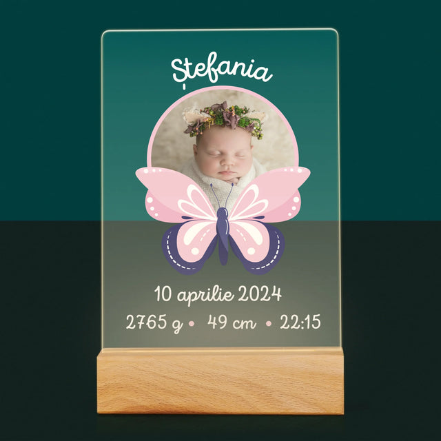 Certificat De Naștere: Certificat De Naștere Fluturaș - Imprimare Pe Sticlă Acrilică (Verticală)