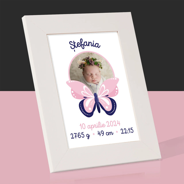 Certificat De Naștere: Certificat De Naștere Fluturaș - Ramă Pentru Fotografii (Horizontală)