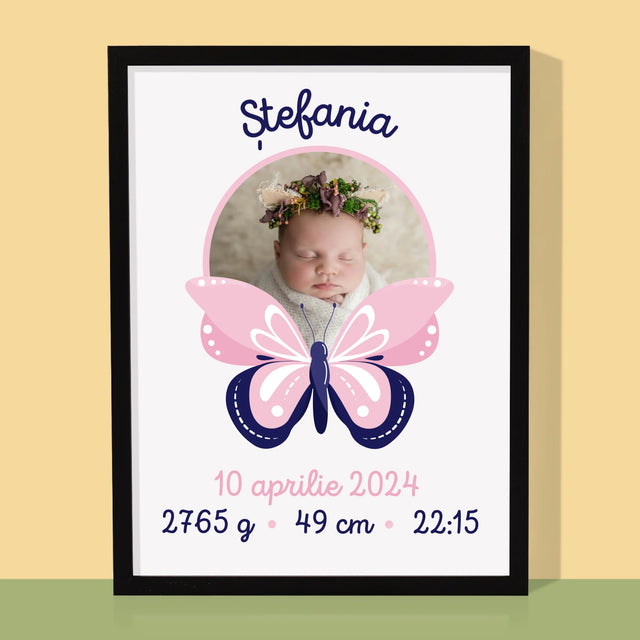Certificat De Naștere: Certificat De Naștere Fluturaș - Imprimare Cu Ramă 30X40 (Verticală)