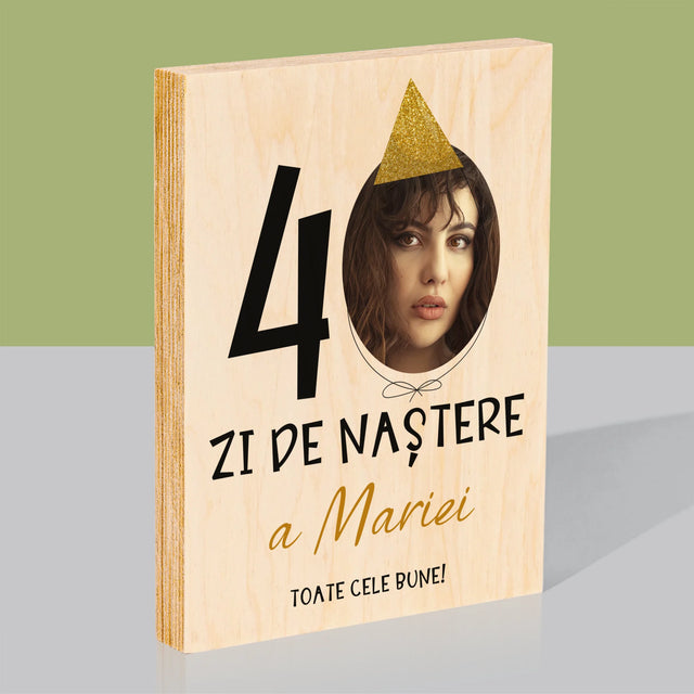 Fotografie Si Semnătură: A 40 Zi De Naștere Căciulă - Imprimare Pe Lemn ( Verticală)