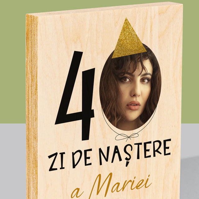 Fotografie Si Semnătură: A 40 Zi De Naștere Căciulă - Imprimare Pe Lemn ( Verticală)