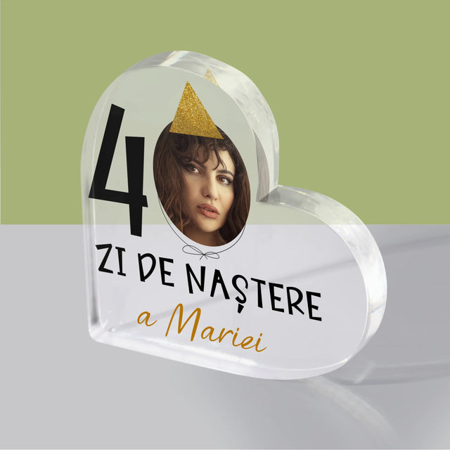 Fotografie și legendă: Șapcă pentru a 40-a aniversare - Inimă din bloc acrilic | RO