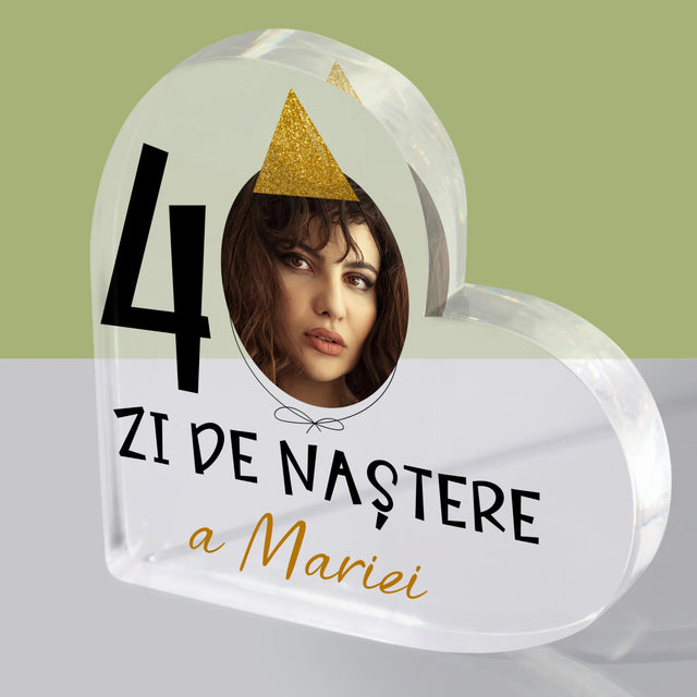 Fotografie și legendă: Șapcă pentru a 40-a aniversare - Inimă din bloc acrilic | RO