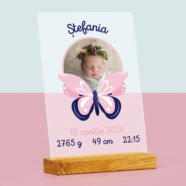 Certificat De Naștere: Certificat De Naștere Fluturaș - Imprimare Pe Sticlă Acrilică (Verticală)