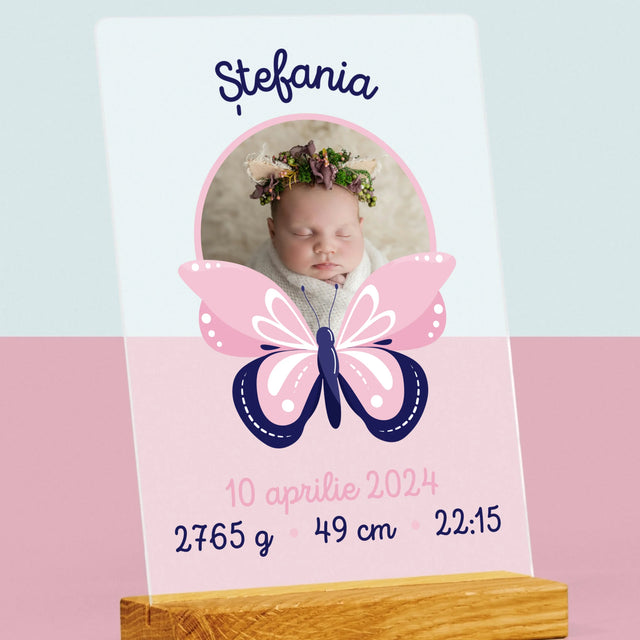 Certificat De Naștere: Certificat De Naștere Fluturaș - Imprimare Pe Sticlă Acrilică (Verticală)