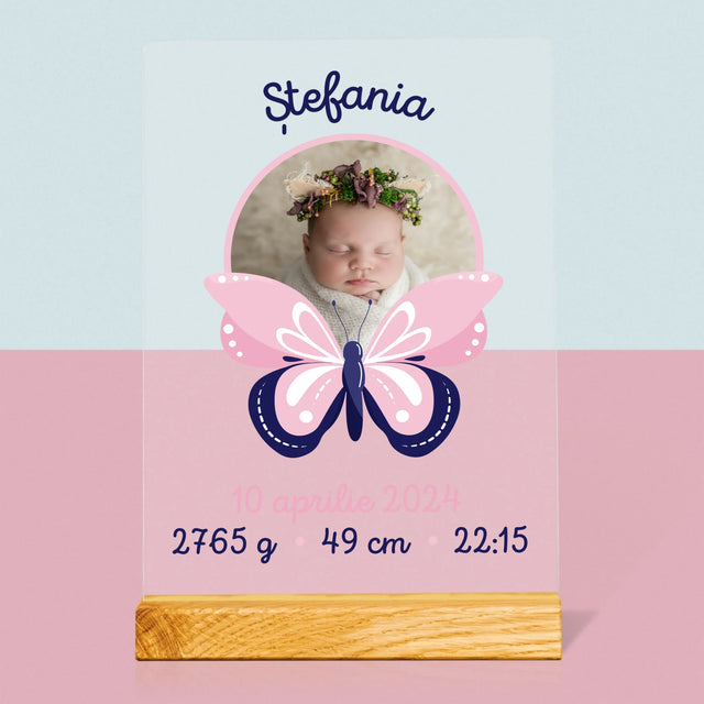 Certificat De Naștere: Certificat De Naștere Fluturaș - Imprimare Pe Sticlă Acrilică (Verticală)