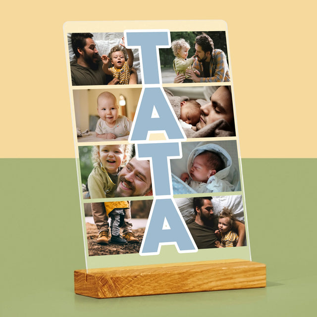 Colaj De Fotografii: Inscripție Tata - Imprimare Pe Sticlă Acrilică (Verticală)