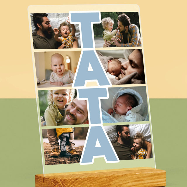 Colaj De Fotografii: Inscripție Tata - Imprimare Pe Sticlă Acrilică (Verticală)