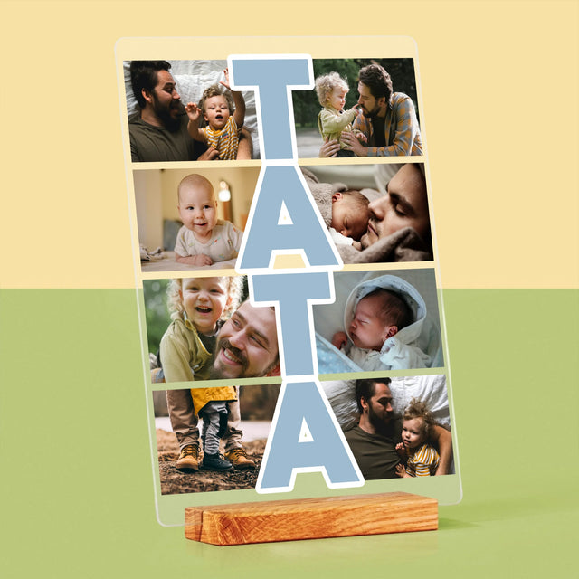 Colaj De Fotografii: Inscripție Tata - Imprimare Pe Sticlă Acrilică (Verticală)