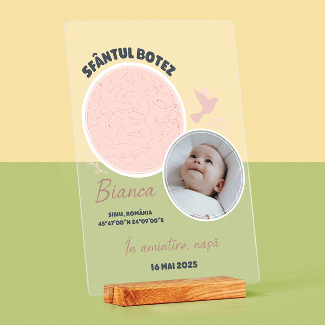 Harta Stelelor: Botez - Imprimare Pe Sticlă Acrilică (Verticală)