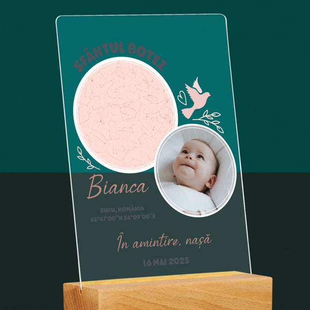 Harta Stelelor: Botez - Imprimare Pe Sticlă Acrilică (Verticală)