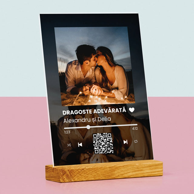 Fotografie Si Semnătură: Spotify Cu Fotografiile Tale Și Codul Qr - Imprimare Pe Sticlă Acrilică (Verticală)