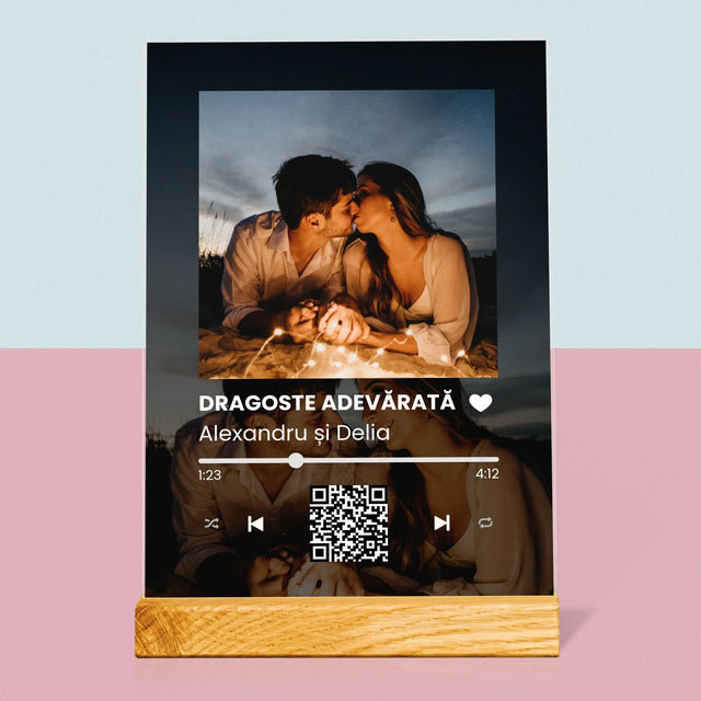Fotografie Si Semnătură: Spotify Cu Fotografiile Tale Și Codul Qr - Imprimare Pe Sticlă Acrilică (Verticală)