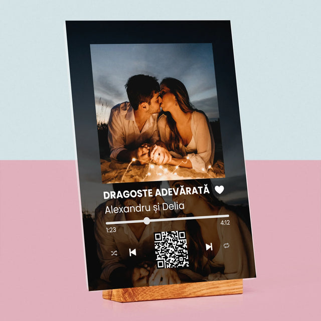 Fotografie Si Semnătură: Spotify Cu Fotografiile Tale Și Codul Qr - Imprimare Pe Sticlă Acrilică (Verticală)