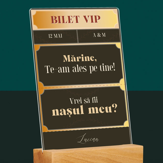 Numele Și Semnătura: Bilete Vip Naș - Imprimare Pe Sticlă Acrilică (Verticală)