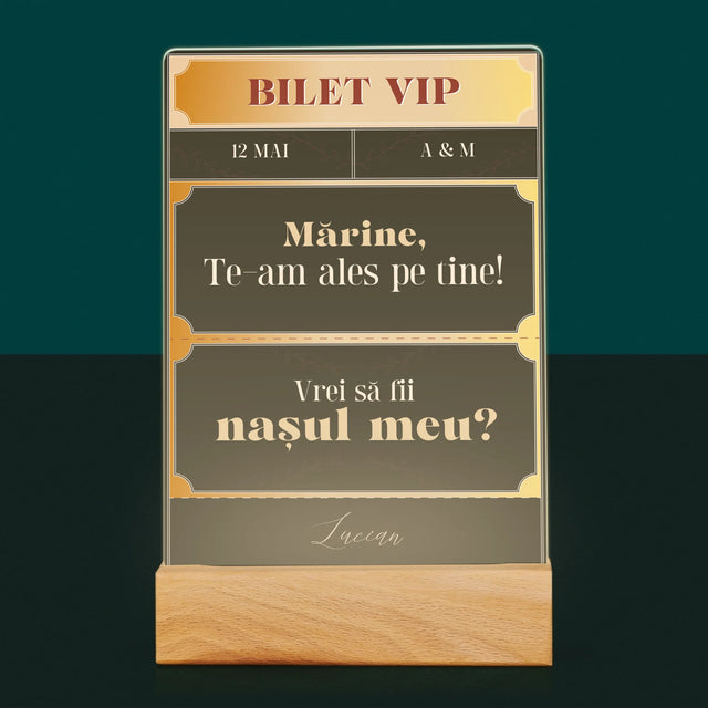 Numele Și Semnătura: Bilete Vip Naș - Imprimare Pe Sticlă Acrilică (Verticală)