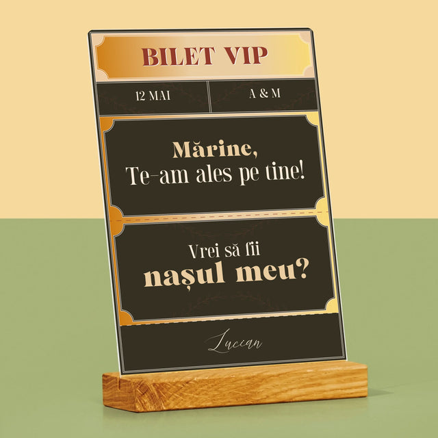 Numele Și Semnătura: Bilete Vip Naș - Imprimare Pe Sticlă Acrilică (Verticală)