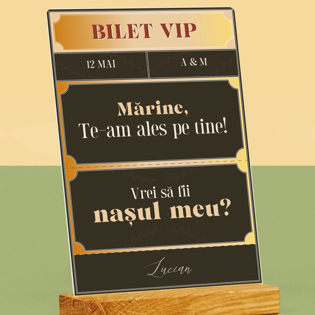 Numele Și Semnătura: Bilete Vip Naș - Imprimare Pe Sticlă Acrilică (Verticală)