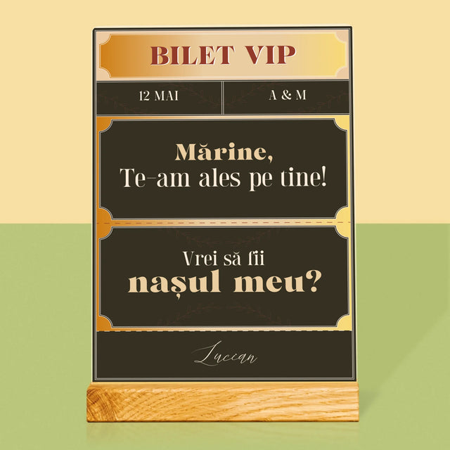 Numele Și Semnătura: Bilete Vip Naș - Imprimare Pe Sticlă Acrilică (Verticală)