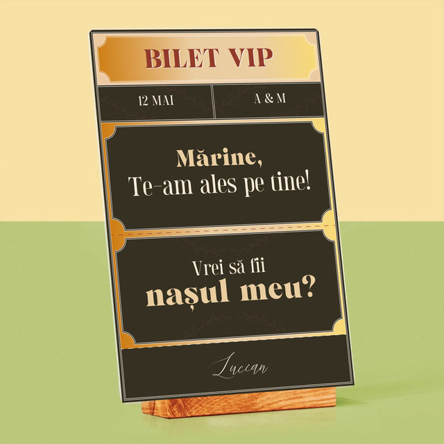 Numele Și Semnătura: Bilete Vip Naș - Imprimare Pe Sticlă Acrilică (Verticală)