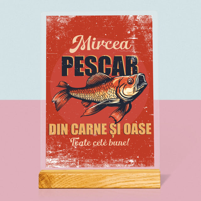 Numele Și Semnătura: Pescar Din Carne Și Oase - Imprimare Pe Sticlă Acrilică (Verticală)