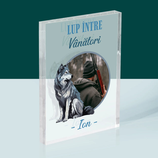 Fotografie Si Semnătură: Lup Între Vânători - Bloc Acrilic