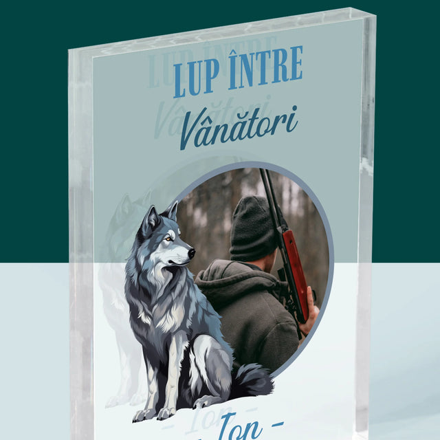 Fotografie Si Semnătură: Lup Între Vânători - Bloc Acrilic