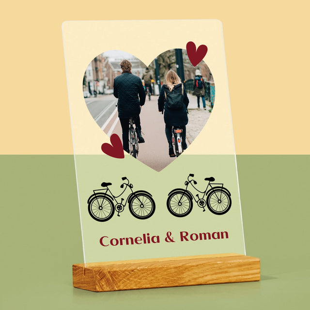 Fotografie Si Semnătură: Bicicletiști Cuplu - Imprimare Pe Sticlă Acrilică (Verticală)