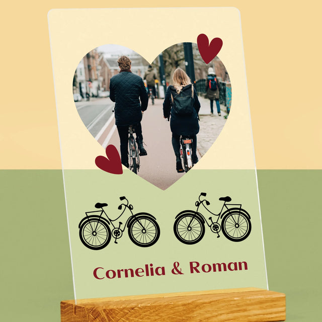 Fotografie Si Semnătură: Bicicletiști Cuplu - Imprimare Pe Sticlă Acrilică (Verticală)