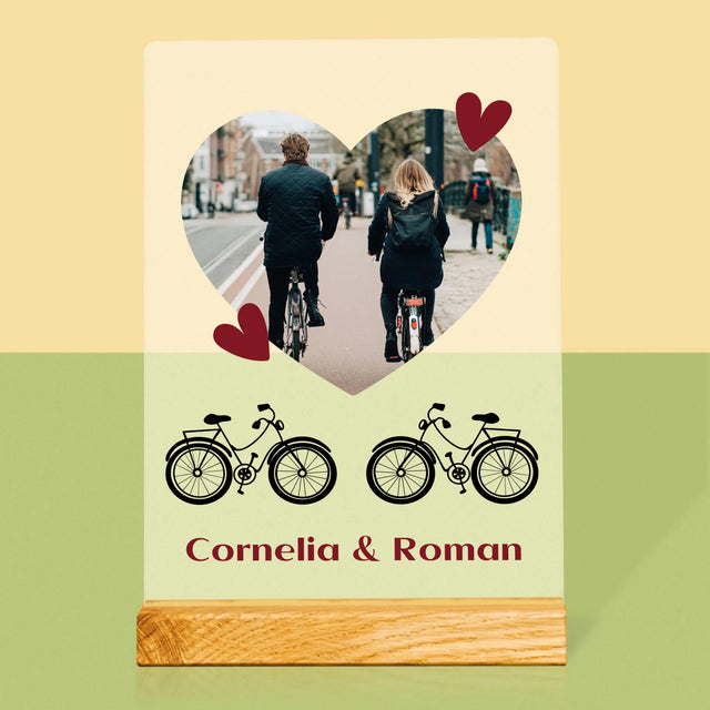 Fotografie Si Semnătură: Bicicletiști Cuplu - Imprimare Pe Sticlă Acrilică (Verticală)