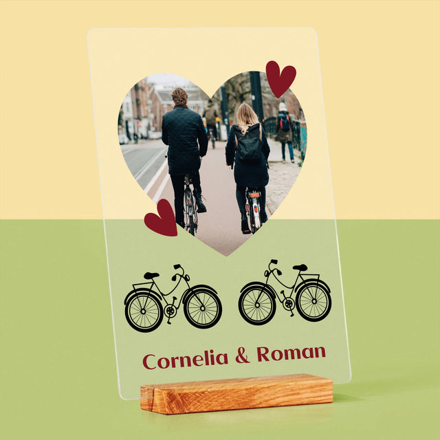 Fotografie Si Semnătură: Bicicletiști Cuplu - Imprimare Pe Sticlă Acrilică (Verticală)