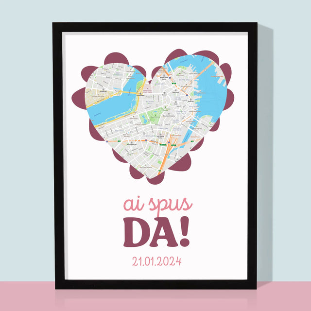 Harta Oraș: Harta Orașului: Ai Spus Da! - Imprimare Cu Ramă 30X40 (Verticală)