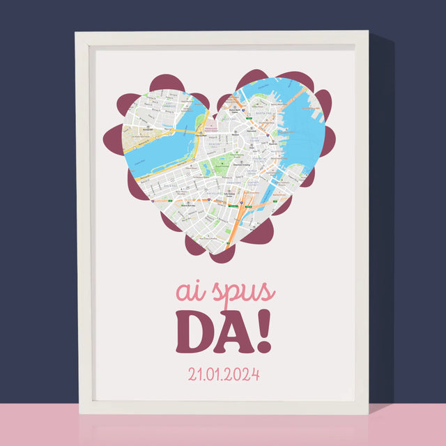 Harta Oraș: Harta Orașului: Ai Spus Da! - Imprimare Cu Ramă 30X40 (Verticală)