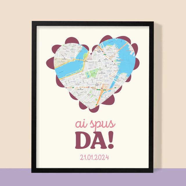 Harta Oraș: Harta Orașului: Ai Spus Da! - Imprimare Cu Ramă 30X40 (Verticală)