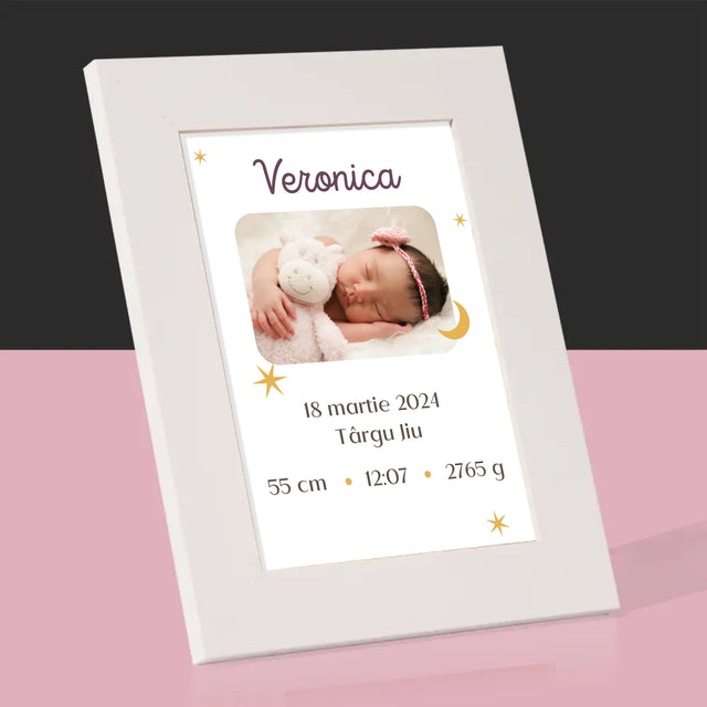 Certificat De Naștere: Certificat De Naștere Lună - Ramă Pentru Fotografii (Horizontală)