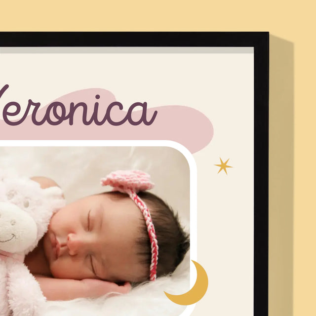 Certificat De Naștere: Certificat De Naștere Lună - Imprimare Cu Ramă 30X40 (Verticală)