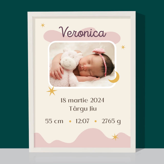 Certificat De Naștere: Certificat De Naștere Lună - Imprimare Cu Ramă 30X40 (Verticală)