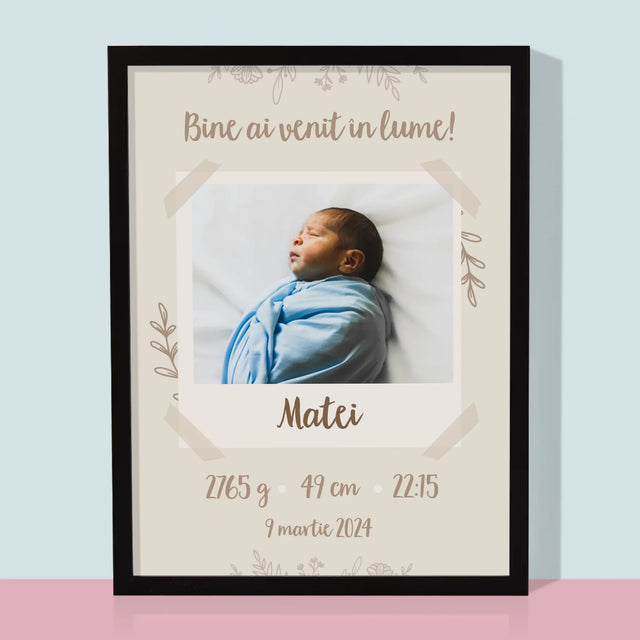 Certificat De Naștere: Certificat De Naștere Ramuri - Imprimare Cu Ramă 30X40 (Verticală)