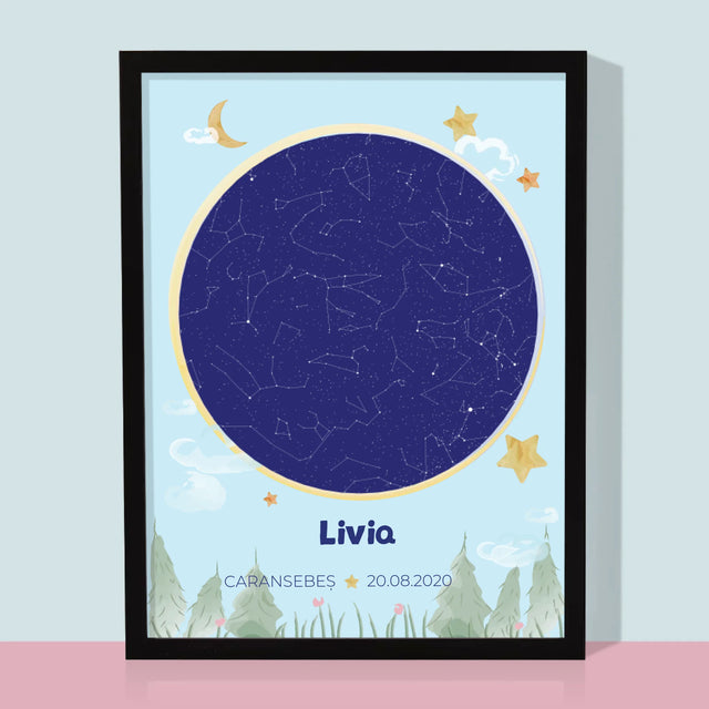 Harta Stelelor: Harta Stelelor: Pentru Copil - Imprimare Cu Ramă 30X40 (Verticală)