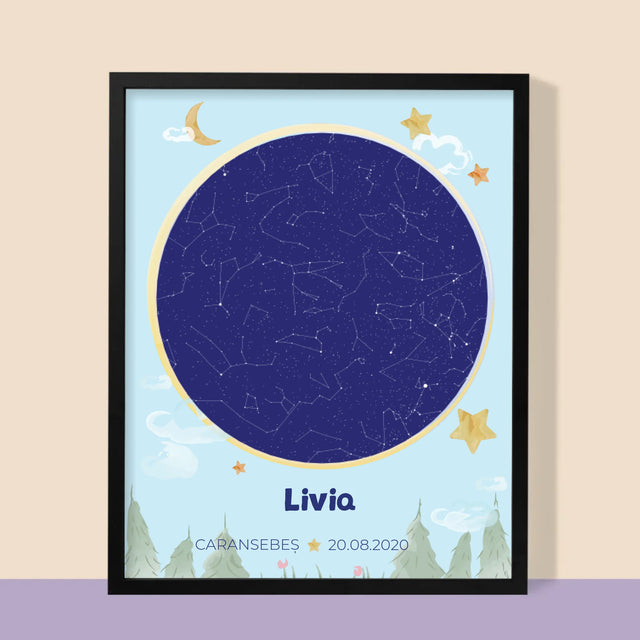Harta Stelelor: Harta Stelelor: Pentru Copil - Imprimare Cu Ramă 30X40 (Verticală)