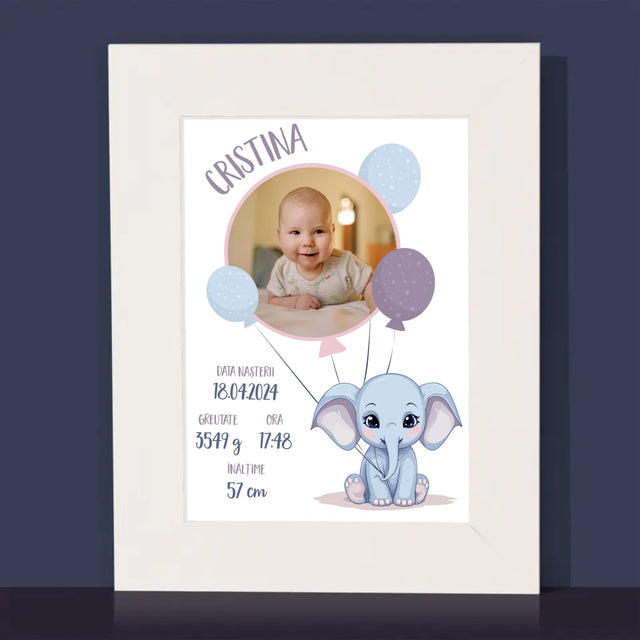 Certificat De Naștere: Certificat De Naștere Elefant - Ramă Pentru Fotografii (Horizontală)